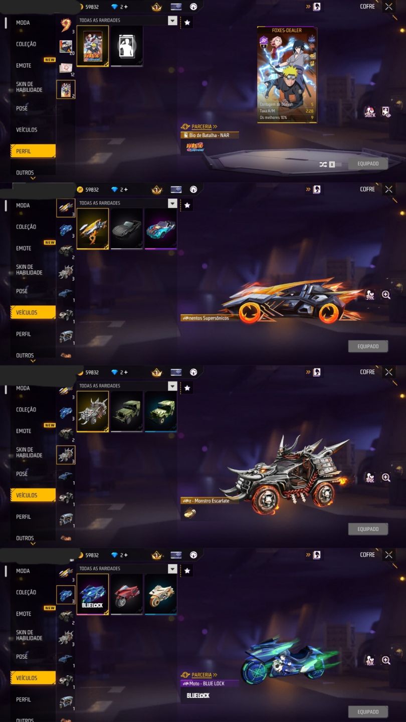 CONTA FREE FIRE NÍVEL 34 COM VÁRIAS SKINS, ITENS, ARMAS E TROCA NICK!