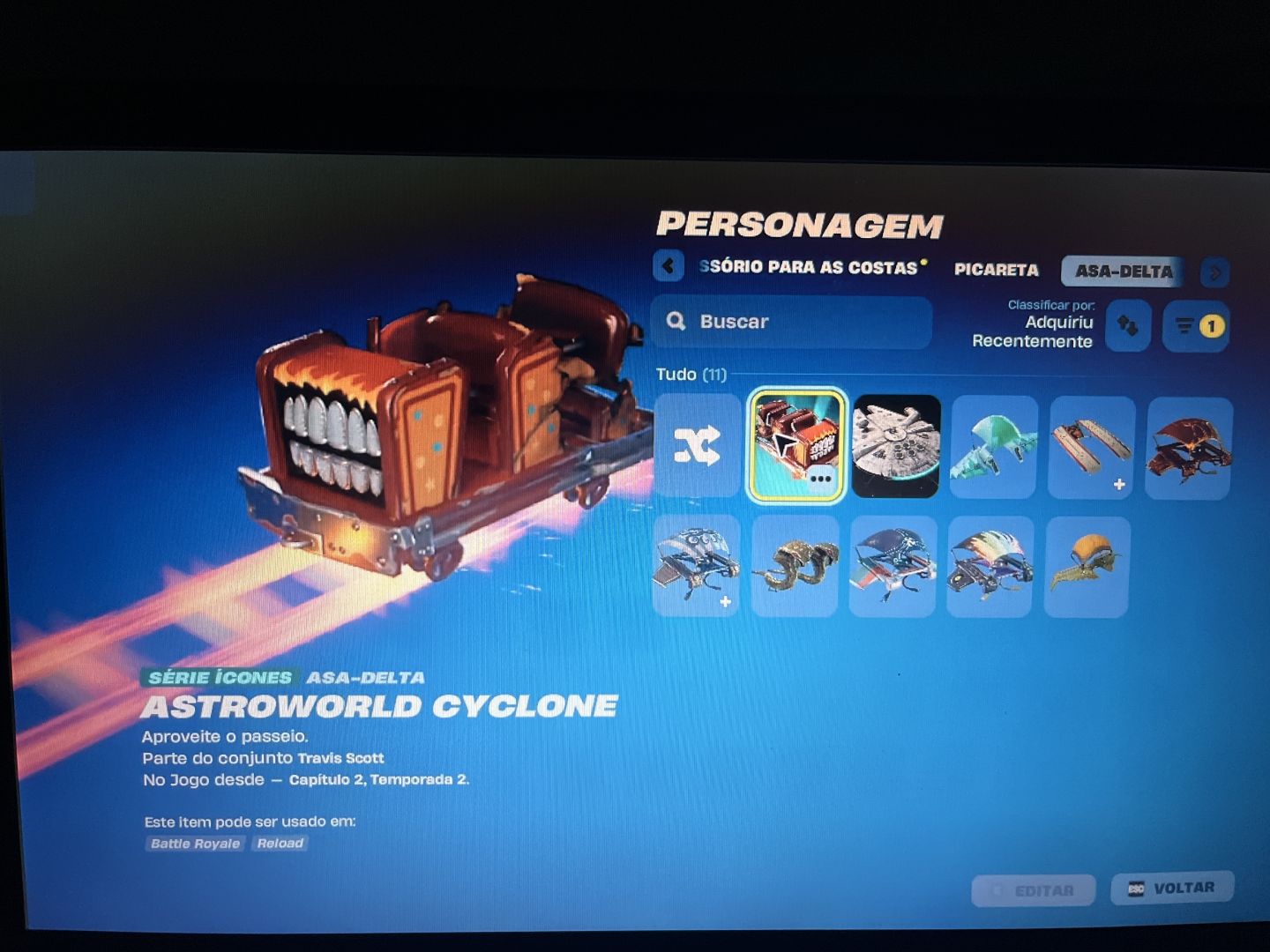 CONTA FORTNITE ASA DELTA ASTROWORLD CICLONE DO TRAVIS SCOTT, EMBANANADO + EXTRAS