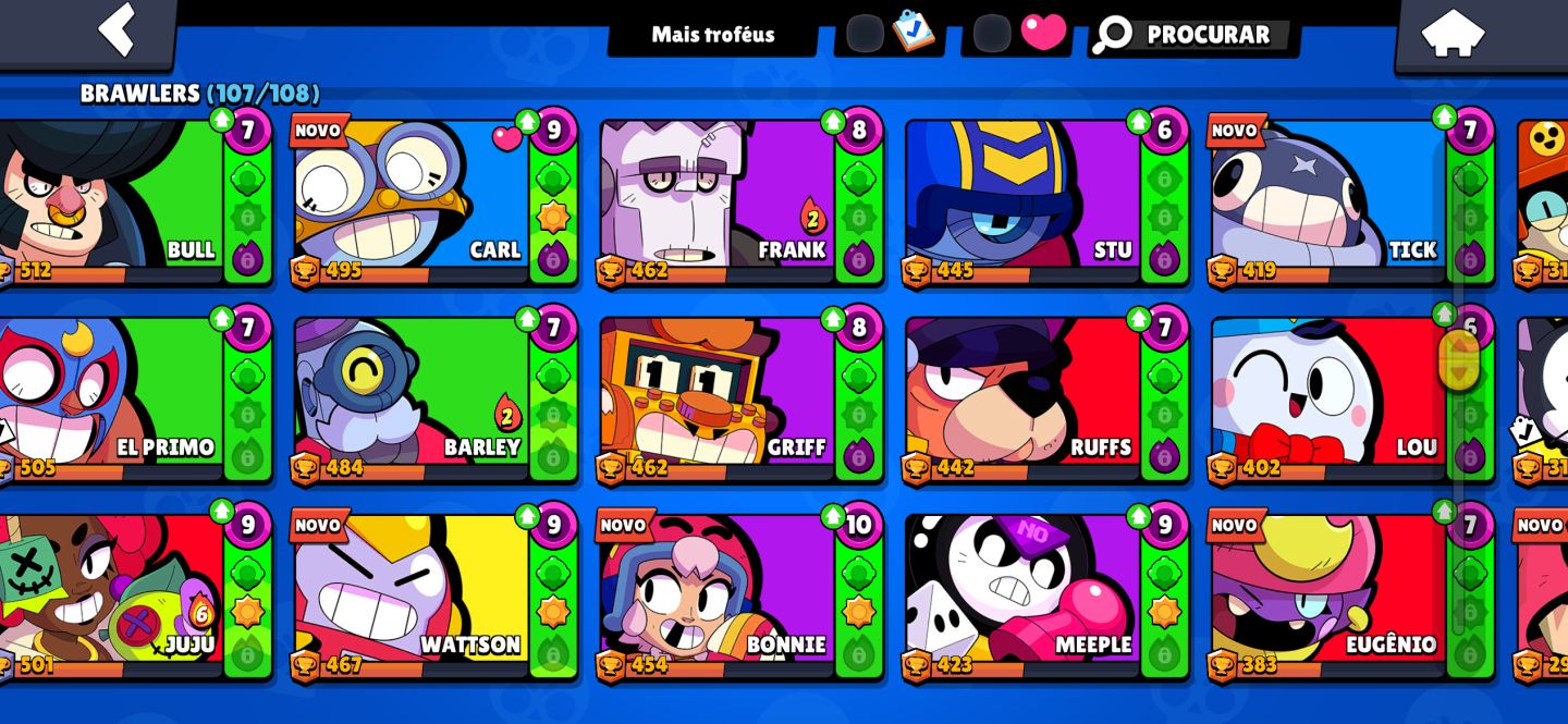 CONTA BRAWL STARS FULL | 48K TROFÉUS | 107/108 BRAWLERS | 262 SKINS | 21 PRES