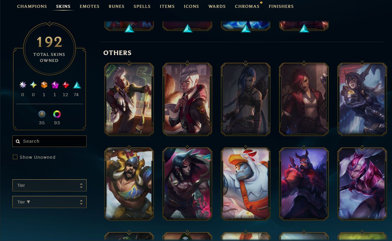 Conta de League of Legends, 192 skins, diamante 4