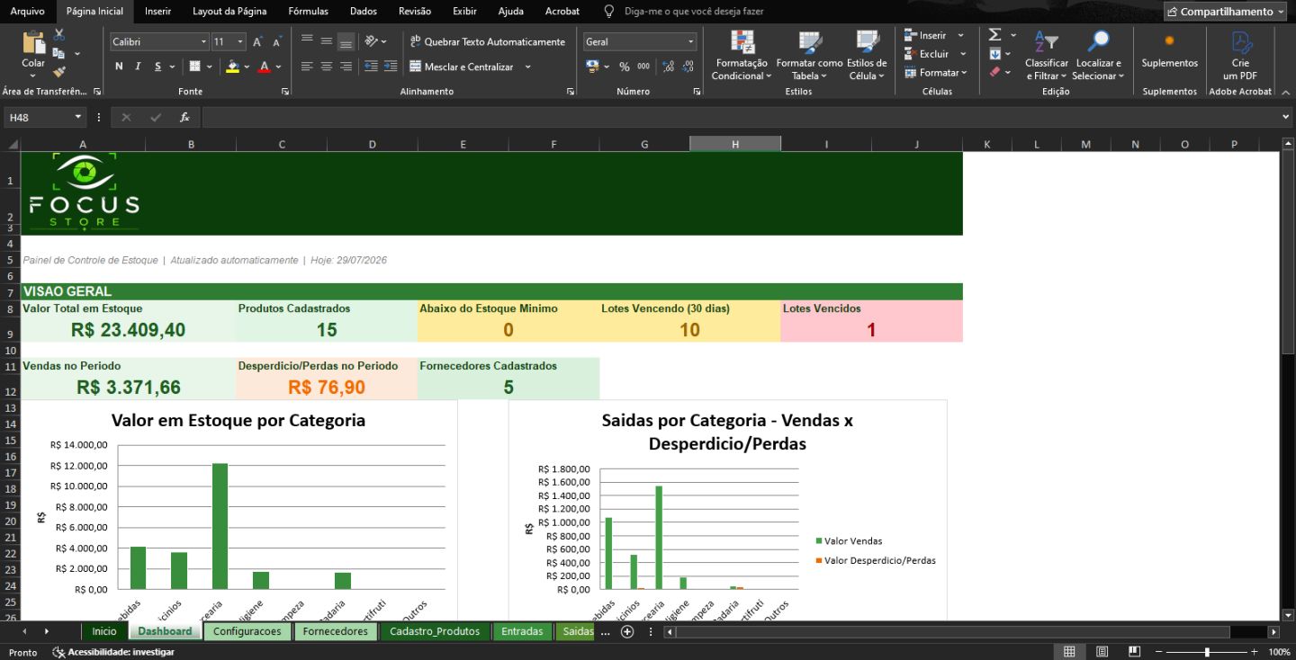 Planilha Excel Controle de Estoque Automática com Validade e Dashboard