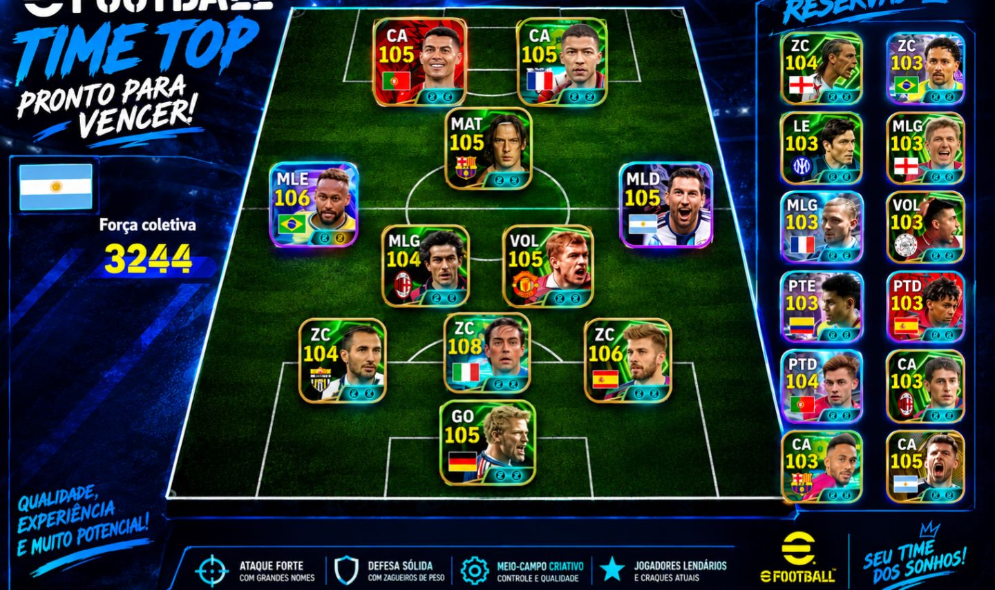 CONTA EFOOTBALL RARA!! NESTA + NEYMAR BLITZ + PACK PORTUGAL 3244 FORCA COLETIVA