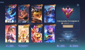 Conta - Mobile legends, rank: Lenda III, heróis: 133, nível: 110