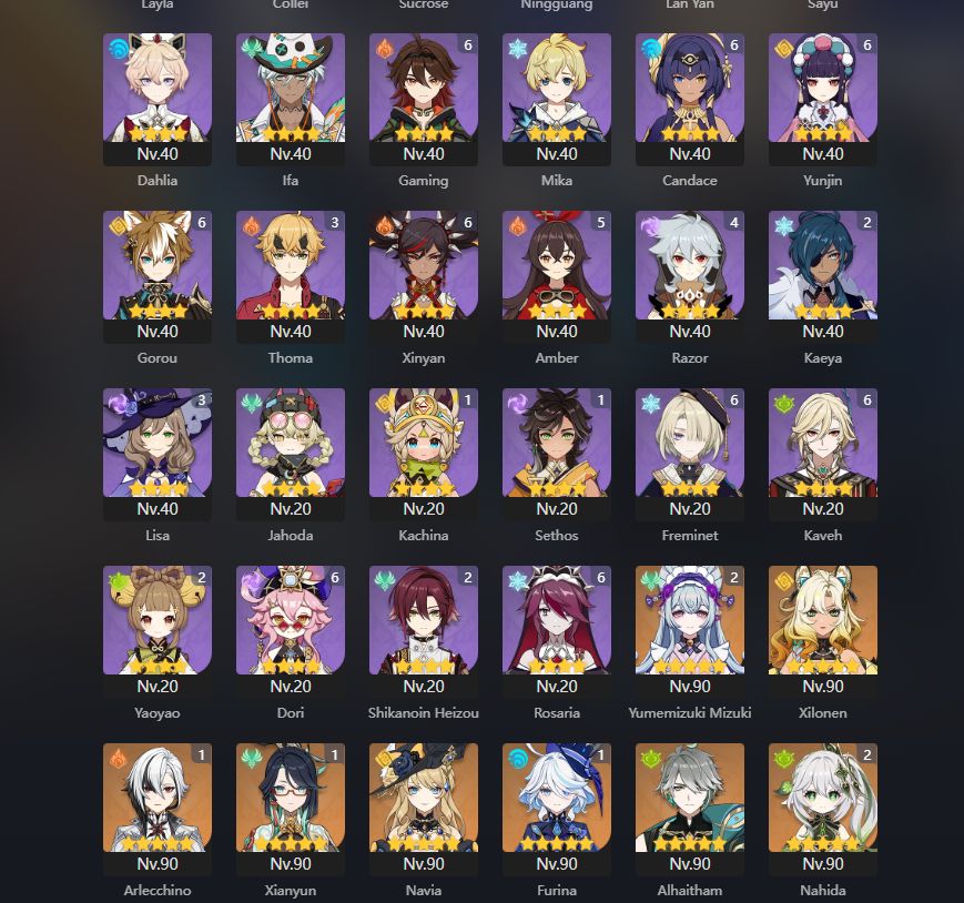 31CHARS 5 ESTRELAS, RAIDENC6 (melhor raiden),ARLECCHINOC1, FURINAC1, NEUVILLETTE