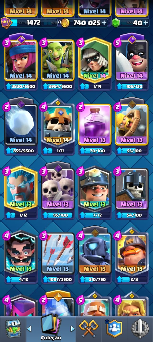 ACC CR NVl 15 DECK FUL 4 HERÓIS 13 EVOLUÇÕES 8 ANOS CARTAS NVL 16 TROFÉUS 11661