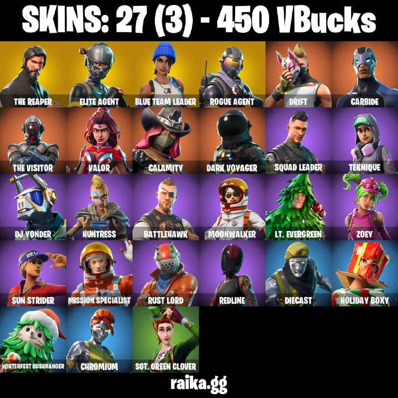 27 Skins - The Reaper, Elite Agent, Blue Team Leader, Rogue Agent, 450 vbucks