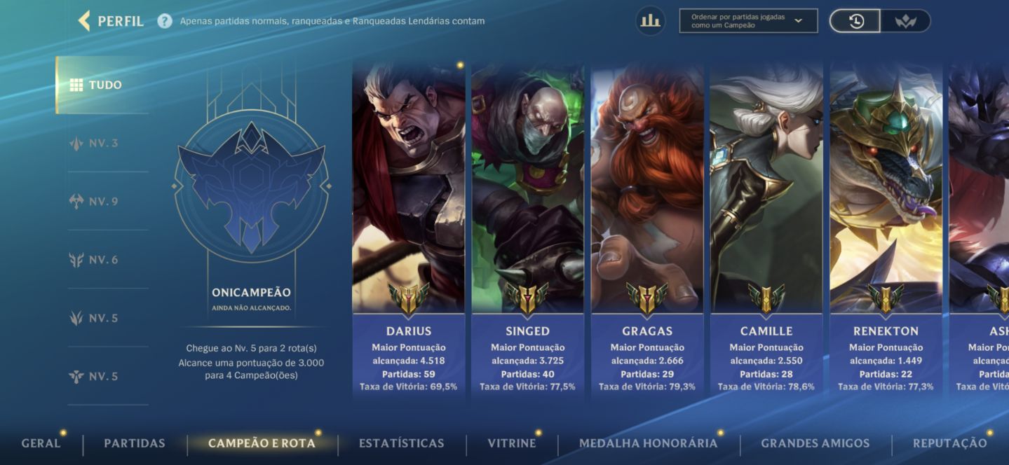Conta Challenger, 68% de winrate, lvl73, Conta iniciante
