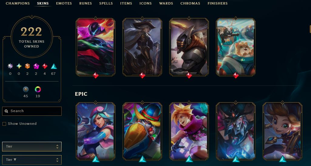 222 SKINS, 19 CHROMAS - CONTA DE LEAGUE OF LEGENDS