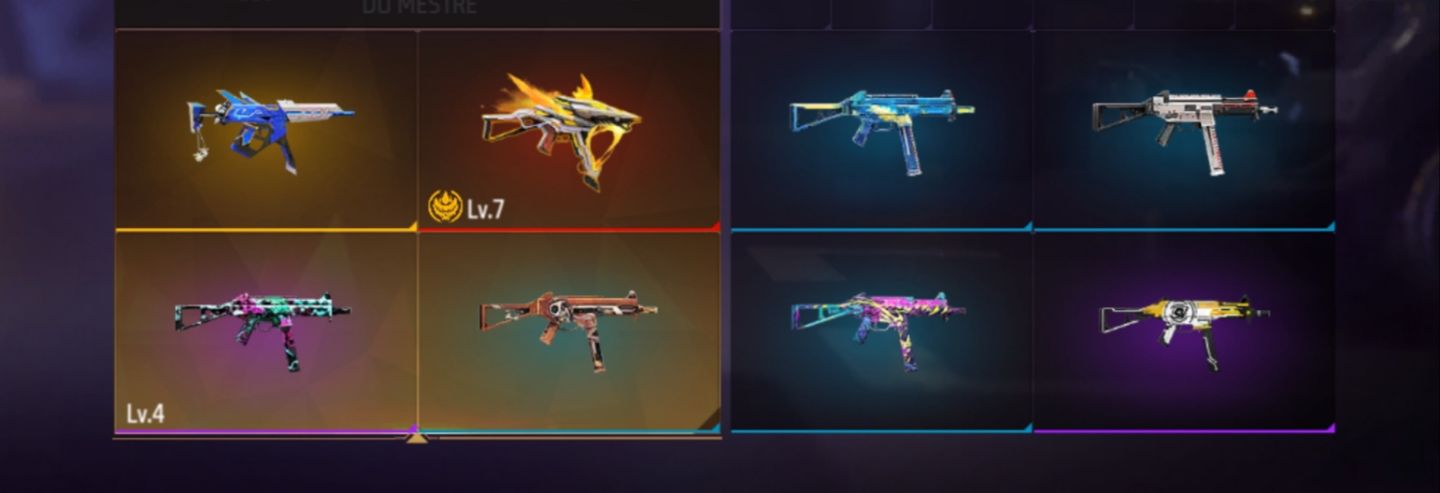 CONTAS FREE FIRE ANTIGA COM 4 ARMAS EVOLUTIVA+ 5 PUNHO+770 PEITORAL+SOMBRA ROXA