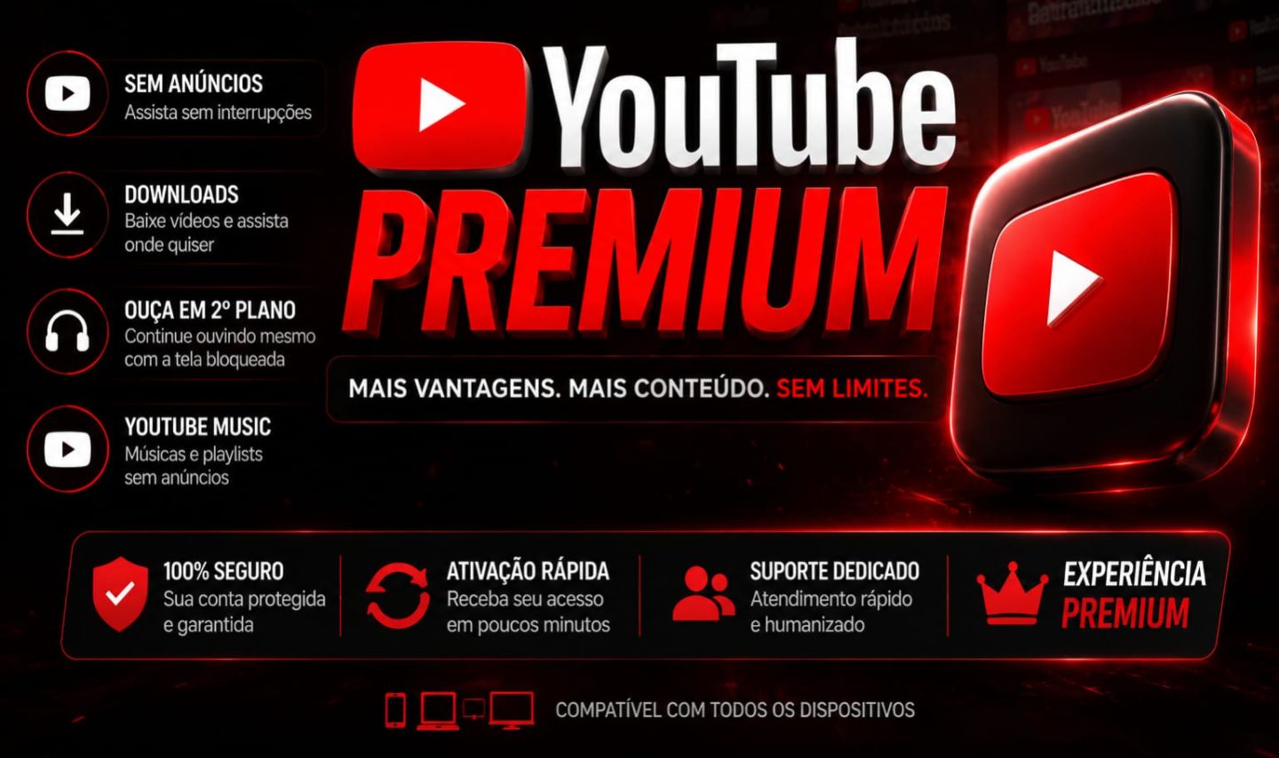 Youtube Premium/Music Conta familia + 5 convites