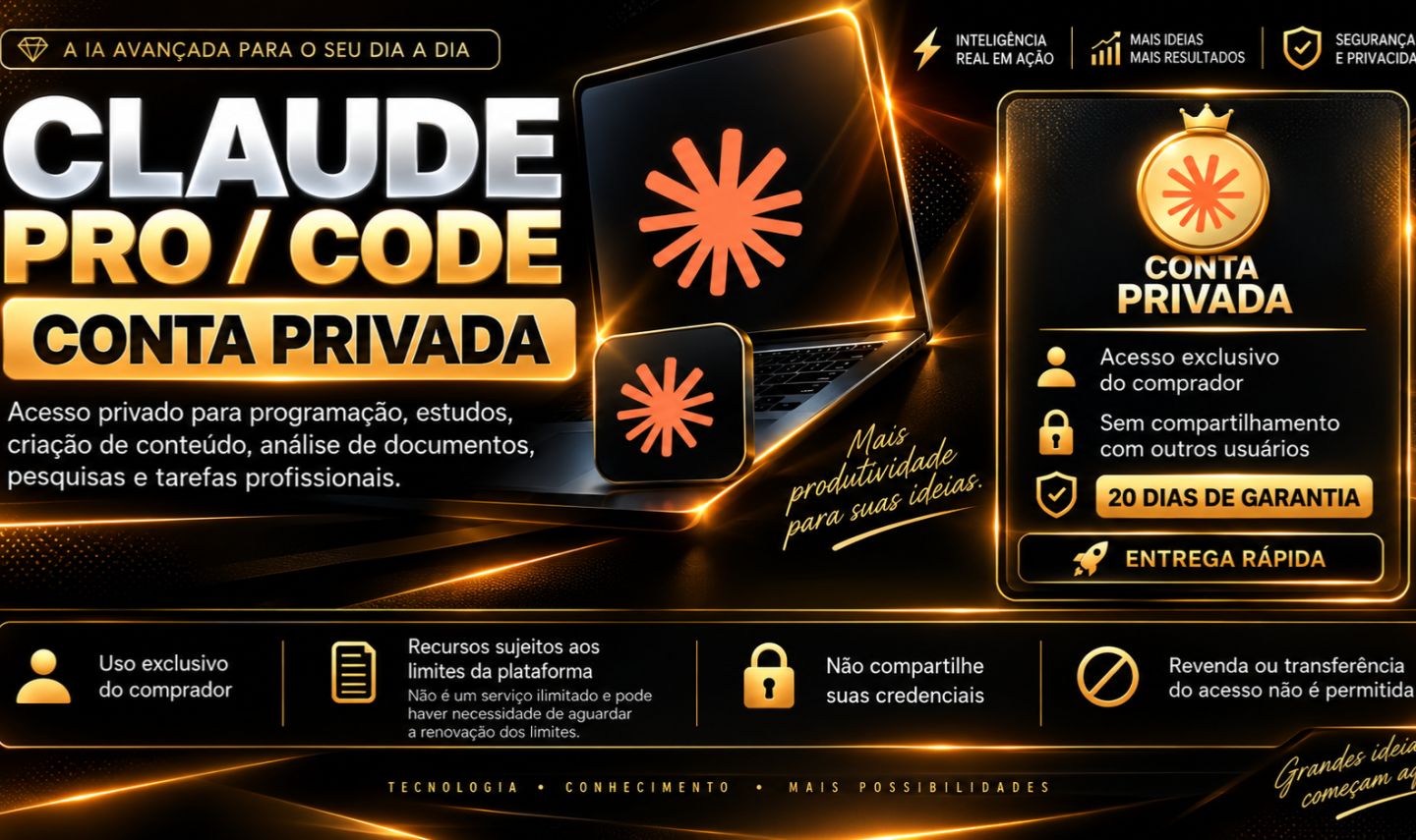 CLAUDE AI PRO/MAX 5X + CODE (FABLE, SONNET, OPUS, COWORK) 30 DIAS + BRINDE