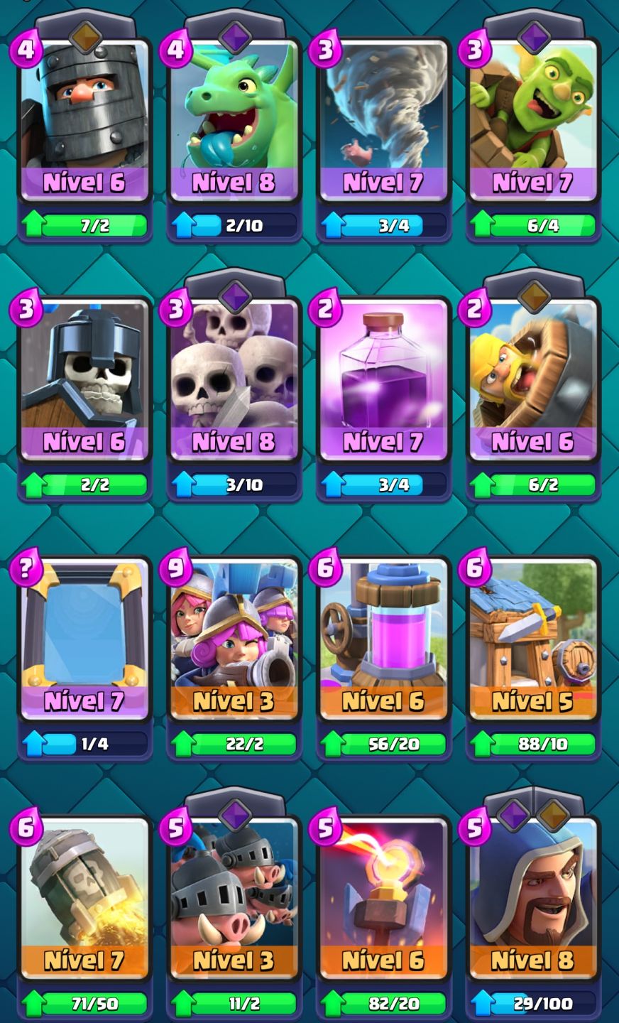 Clash Royale 2017 | Conta Rara c/ 704 Gemas + 43.635 Moedas | 65 Cartas