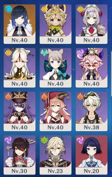 Conta de genshin rank 45, com 10 personagens t5