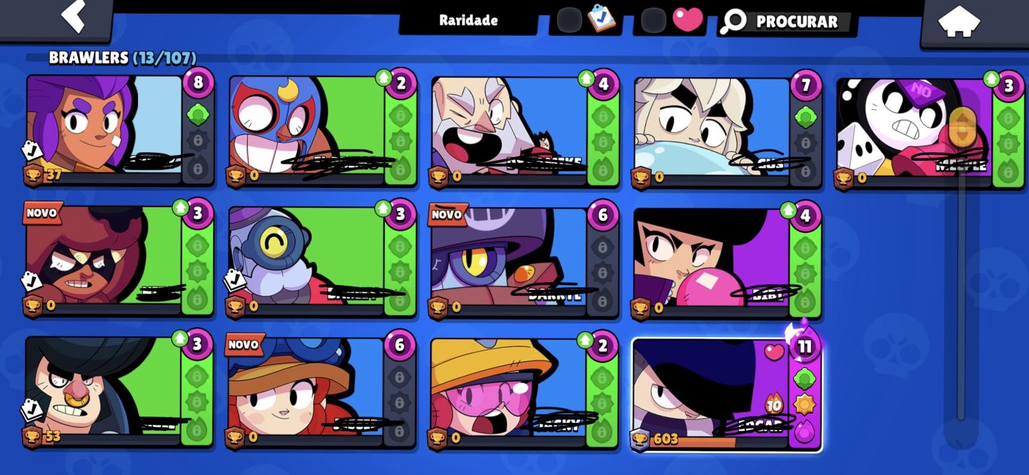 CONTA DE BRAWL STARS COM PERSONAGENS