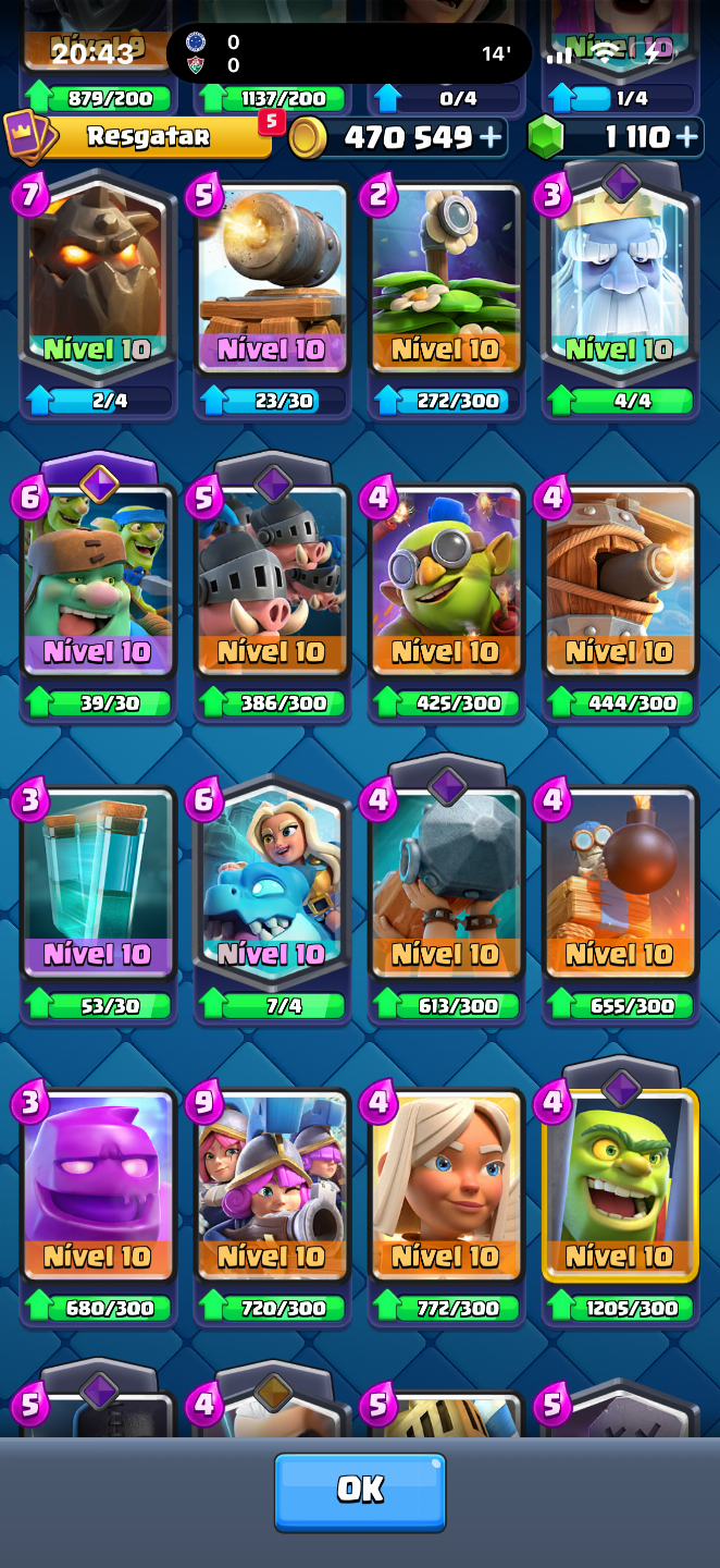 Conta de Clash Royale, negocio valor, possui quase todas as cartas, e arena alta