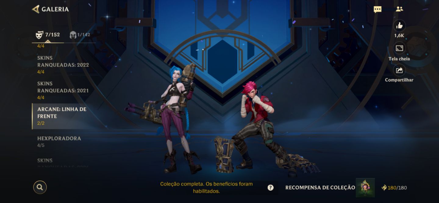 Conta Wild Rift com 125 skins e todas do passe ranked