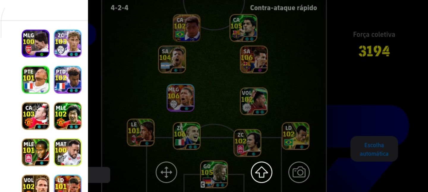 Conta efootball repleta de cartas raras messi 106 rooney aguero romario etc