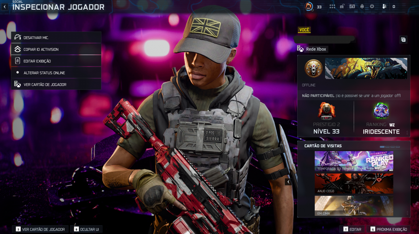 CONTAS WARZONE - CONTA BO7 NIVEL 55 E CAMUFLAGEM - RANKED - FULL ACESSO