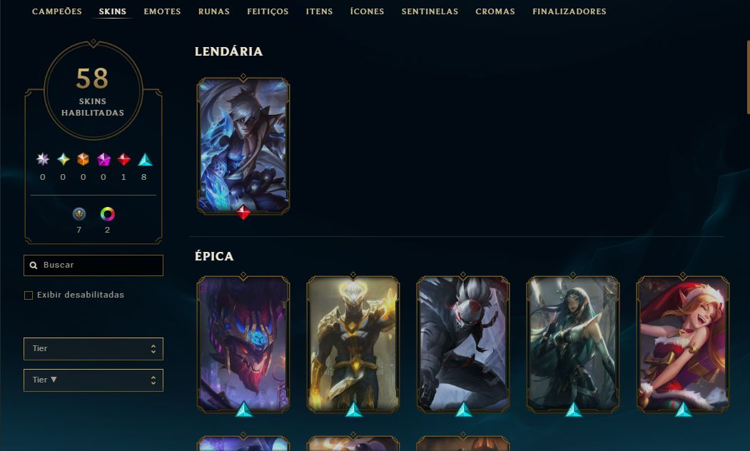 CONTA PRA SMURF LVL 55 - PLATINA 4 - 1 SKIN LENDARIA - 8 EPICAS MMR ALTO