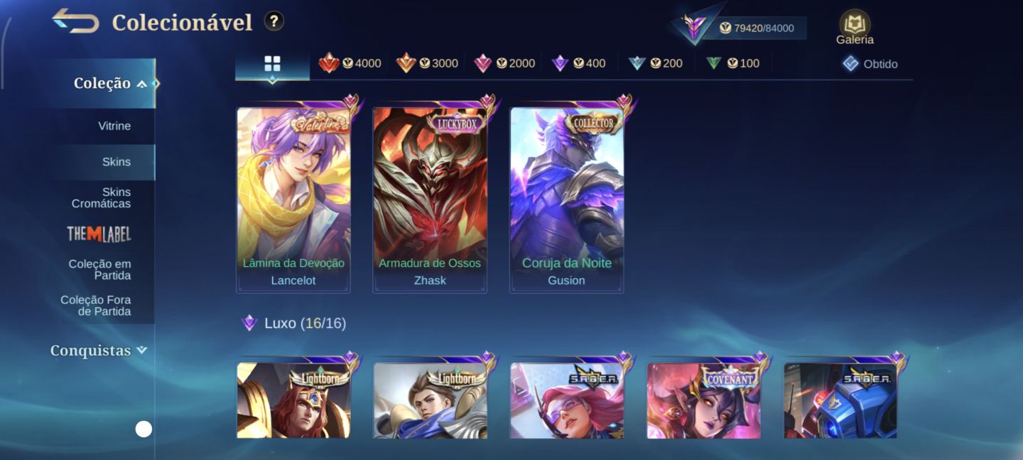 CONTA DE MLBB COM MUITAS SKINS LENDÁRIAS, MINATO, ITACHI, K' ELO +ALTO 100 STAR