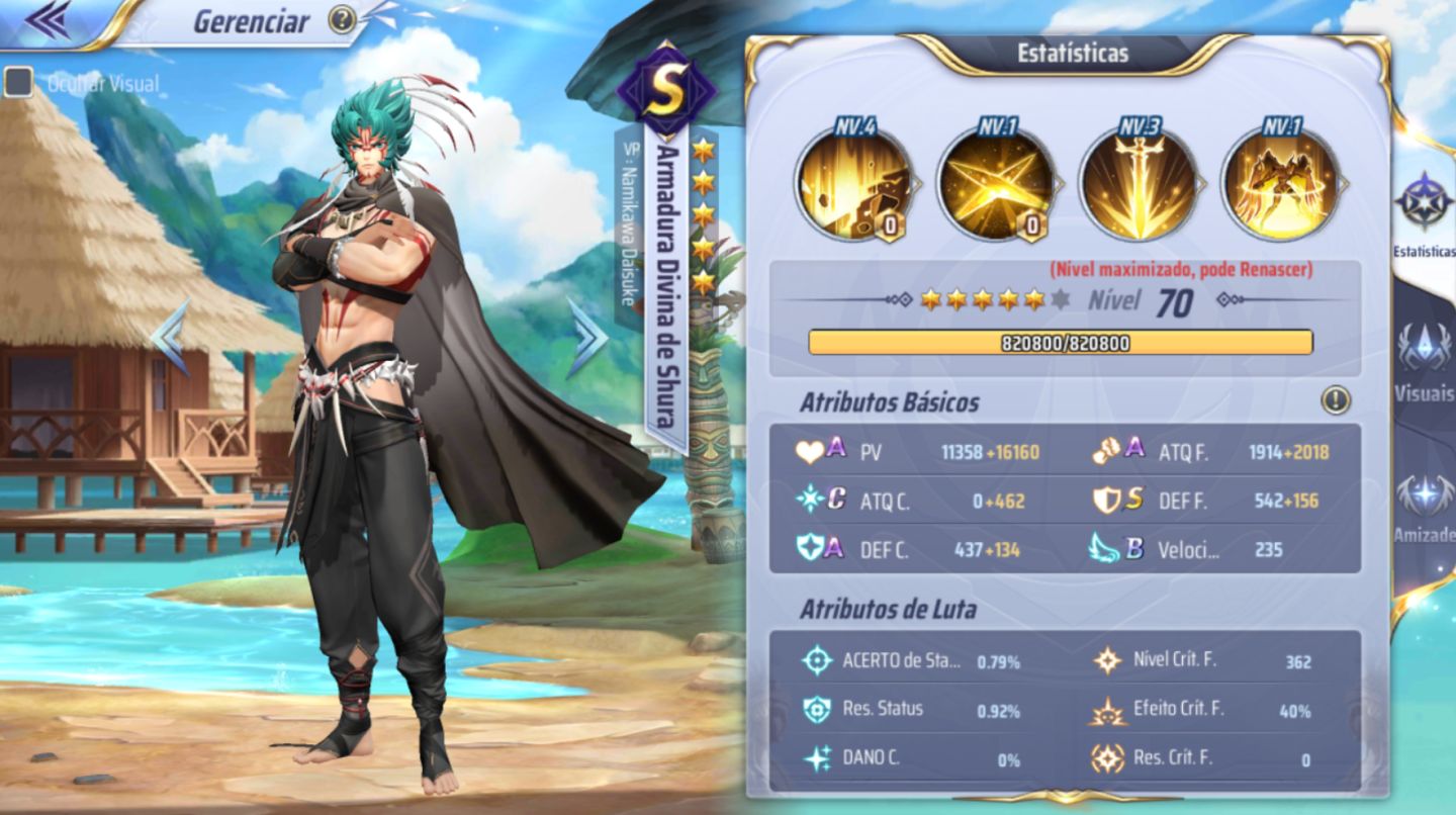 Saint Seiya Awakening sv 143 lv 41 PVE inteiro feito Shura Divino, Thanatos e +