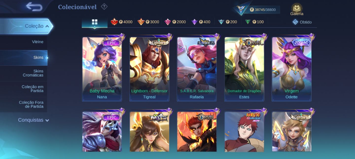 Conta Mobile Legends com várias skins disponíveis