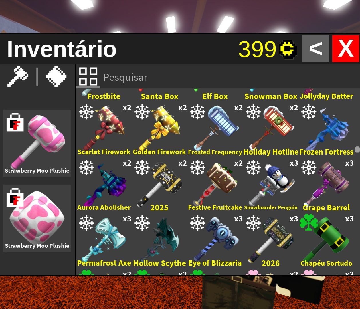 FTF Inventário com quase todas as marretas incluindo Moo Plushie