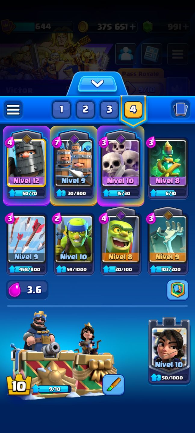 Conta Clash Royale Nível 10 | 3.5k Troféus | 375k de Ouro e 991 Gemas