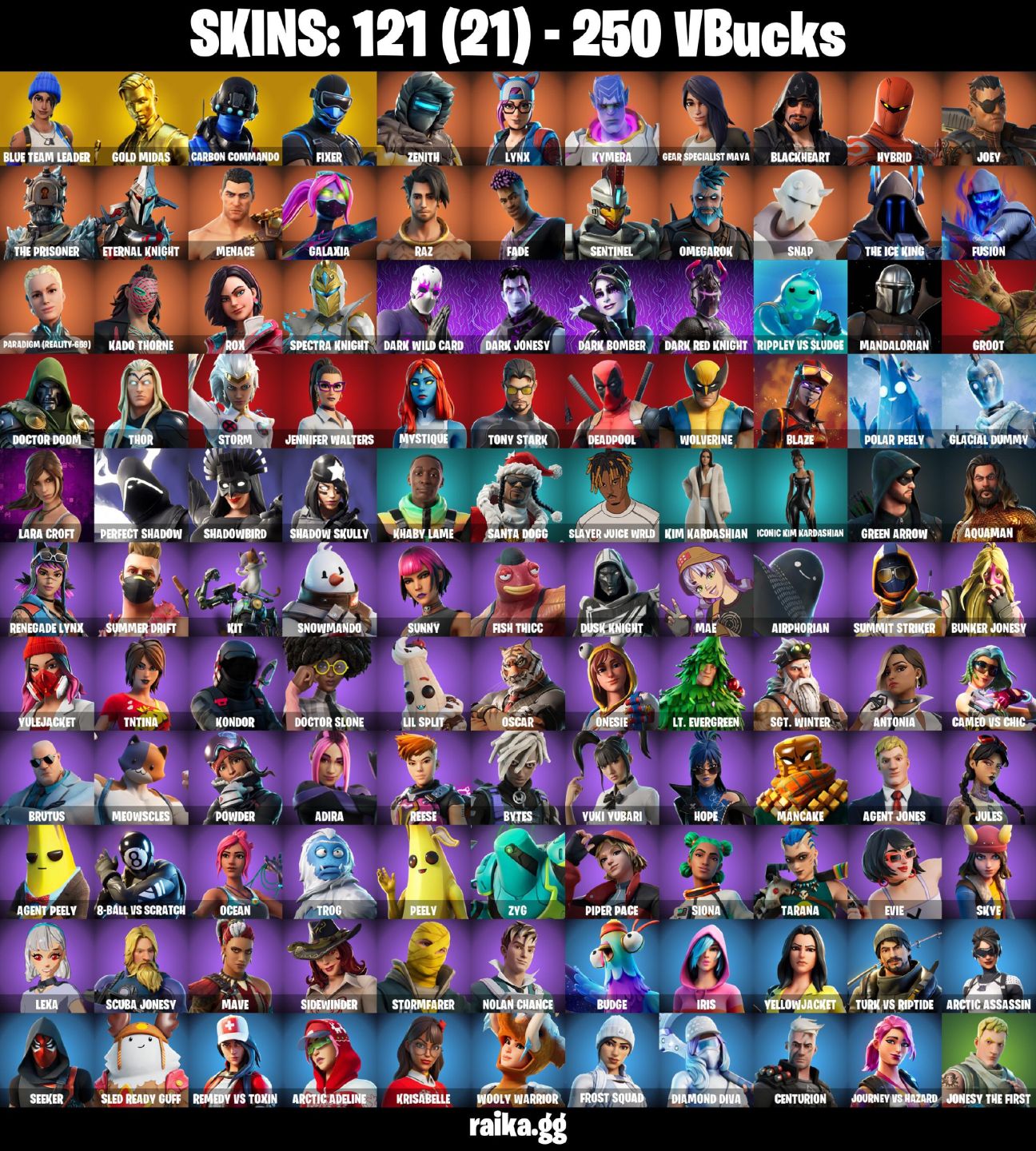 121 Skins - Gold midas, Blue team leader, Lara croft (E-mail alterável)