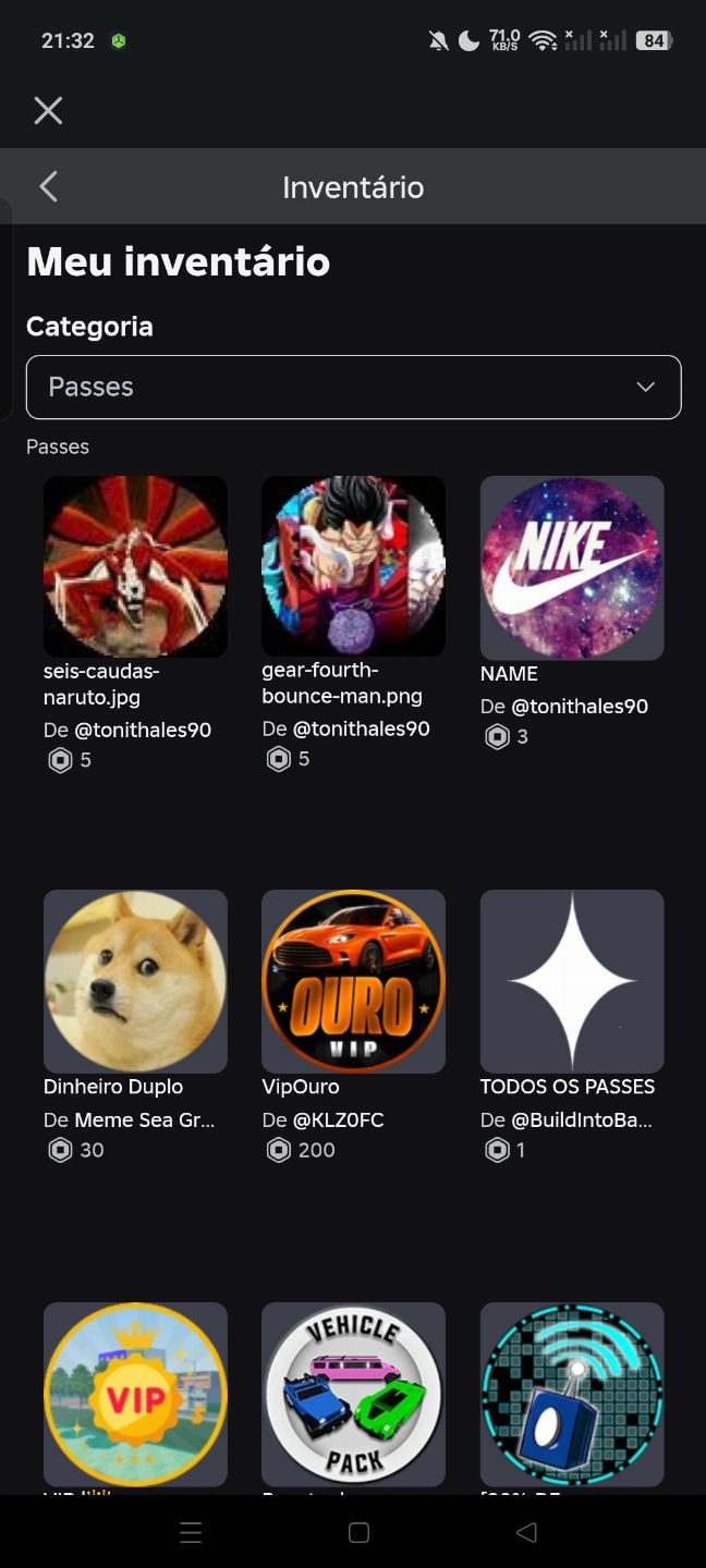 CONTA DE ROBLOX COM VÁRIAS GAMEPASSES E SKIN PARA BRAINROT