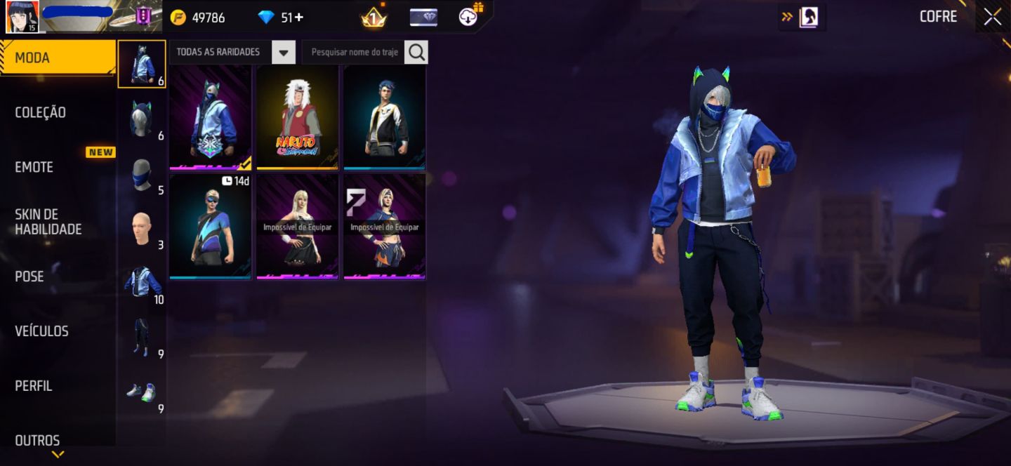 CONTA FREE FIRE COM CONJUNTO RAPOSA DO ÁRTICO | CONJUNTO JIRAIYA | UMP BOOYAH