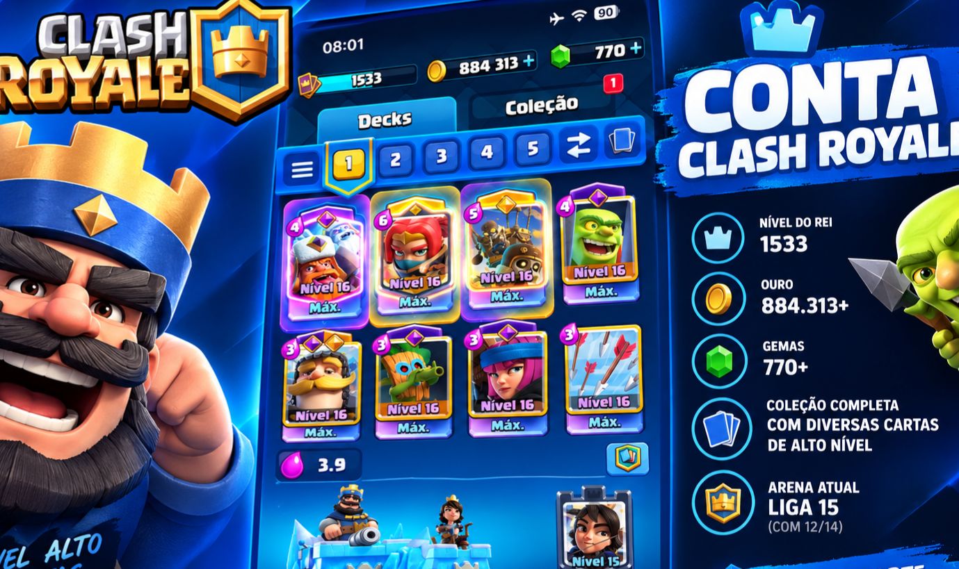 Conta Torre nv 15 + Deck MAX + heróis e evoluções