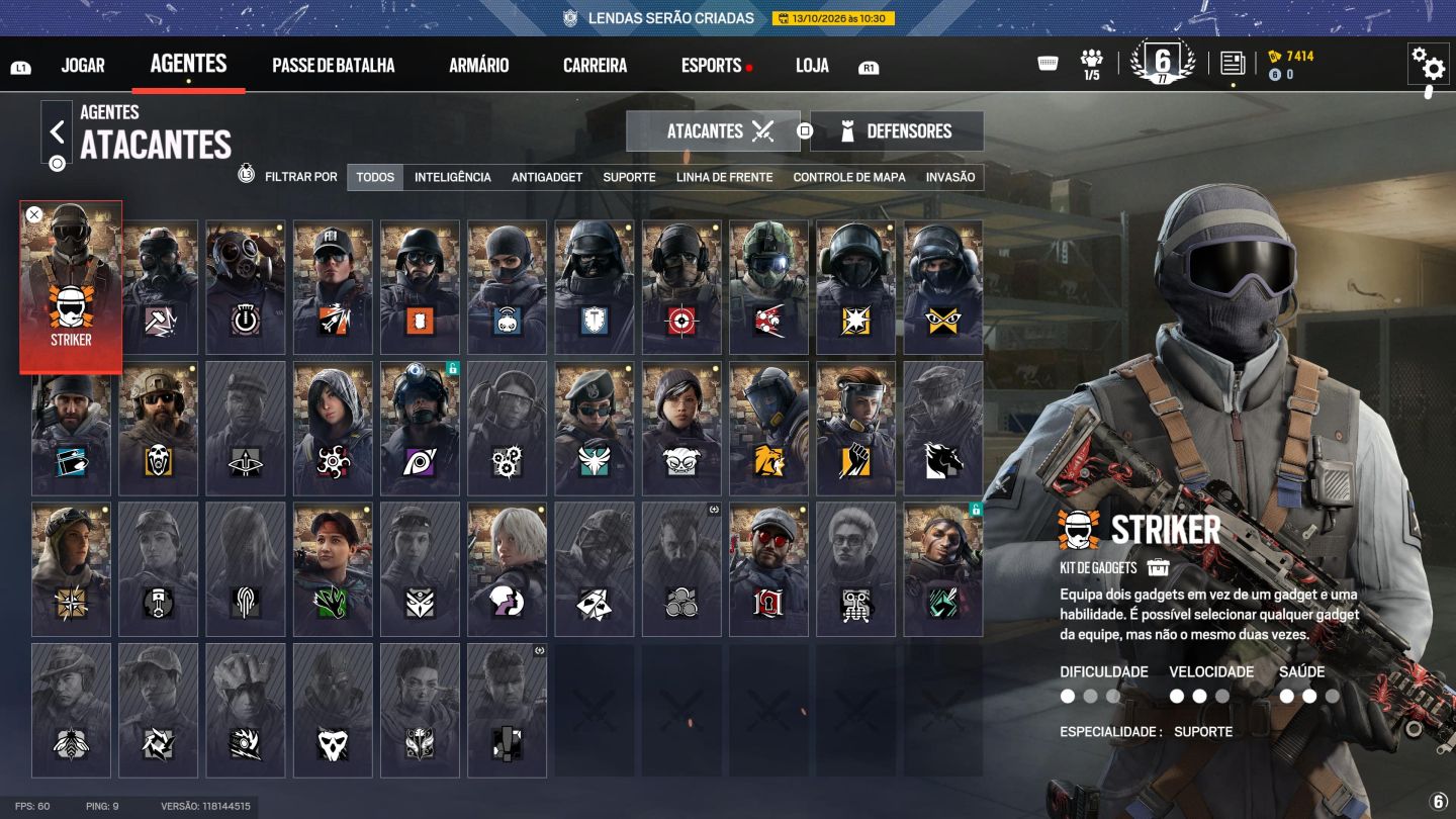 Conta de R6 PS5/PC/XBOX Level 77 com Black ice