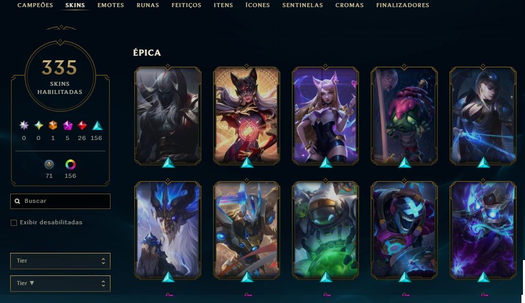 CONTA COM 335 SKIN - 26 SKIN LENDÁRIAS, 5 MÍTICAS E 1 ULTIMATE - LVL 492 OURO