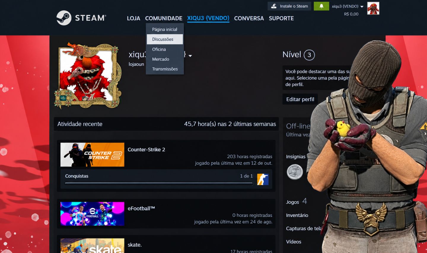 CONTA CS2 PRIME + LUVA e um pintinho! (SEM A FACA)