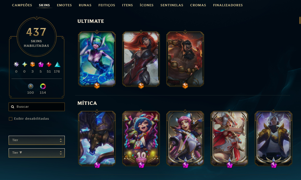 FULL ACESSO - 437 SKINS - TODOS CAMPEÕES - LEVEL 762- 17 MIL ESSENCIA AZUL