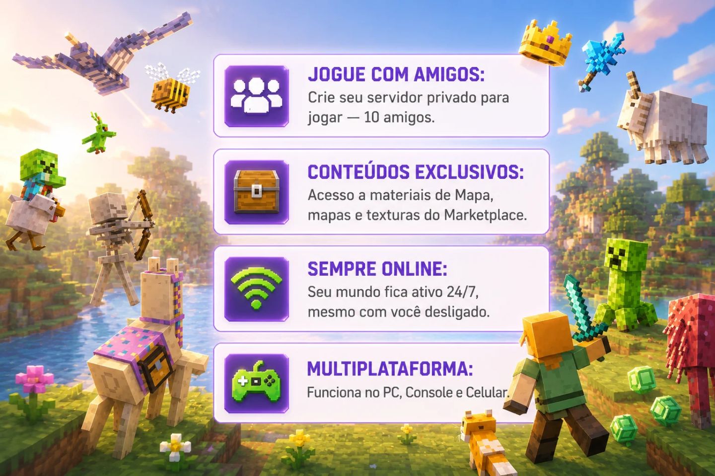Minecraft Realms Plus 1 Mês | Key Bedrock | Entrega Automática