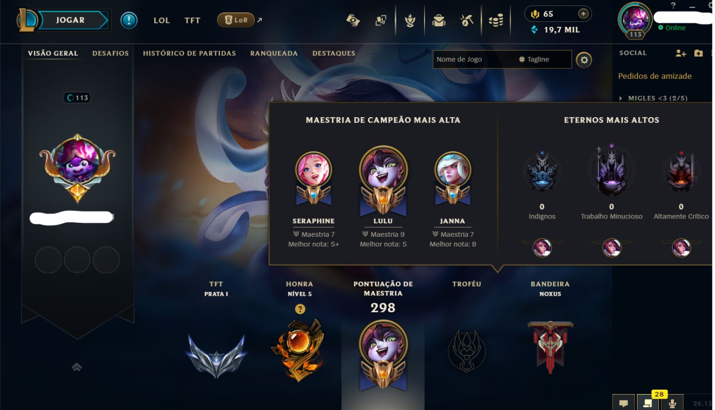 Conta LoL FA | Main Suporte: Lulu, Seraphine, Lux, Janna | Full Acesso