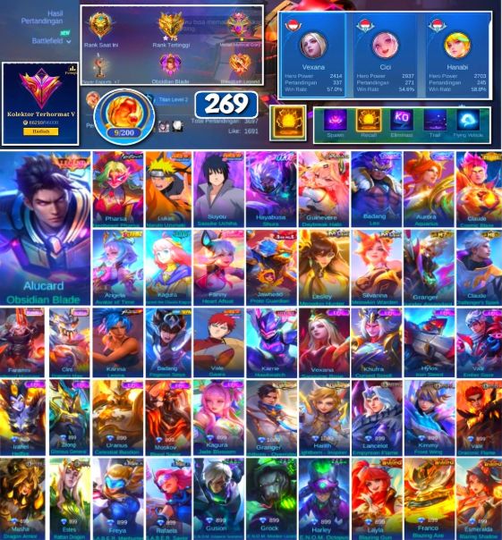 Conta Mobile Legends| 269 Skins | 133 Heróis |Naruto & Sasuke