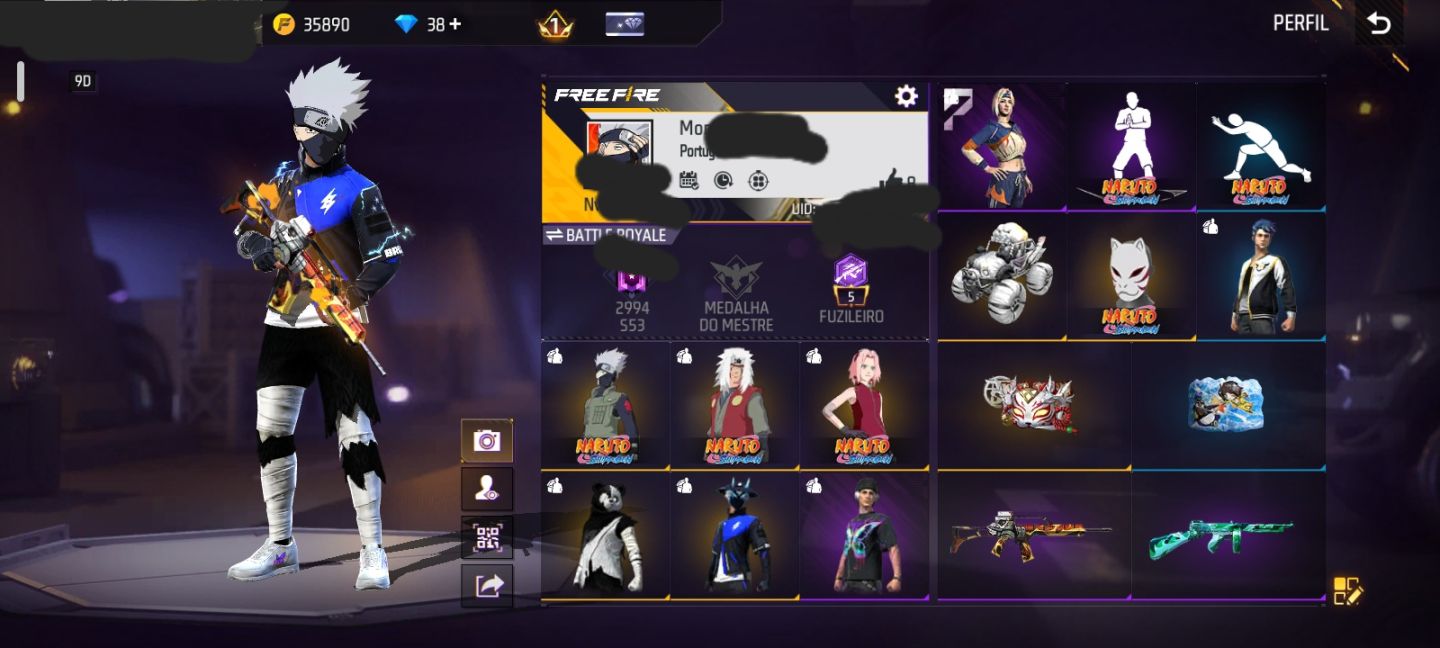 CONTA FF NÍVEL 18 COM 3 SKINS & 2 EMOTES DO NARUTO + 6 SKIN RARAS (SEU EMAIL)