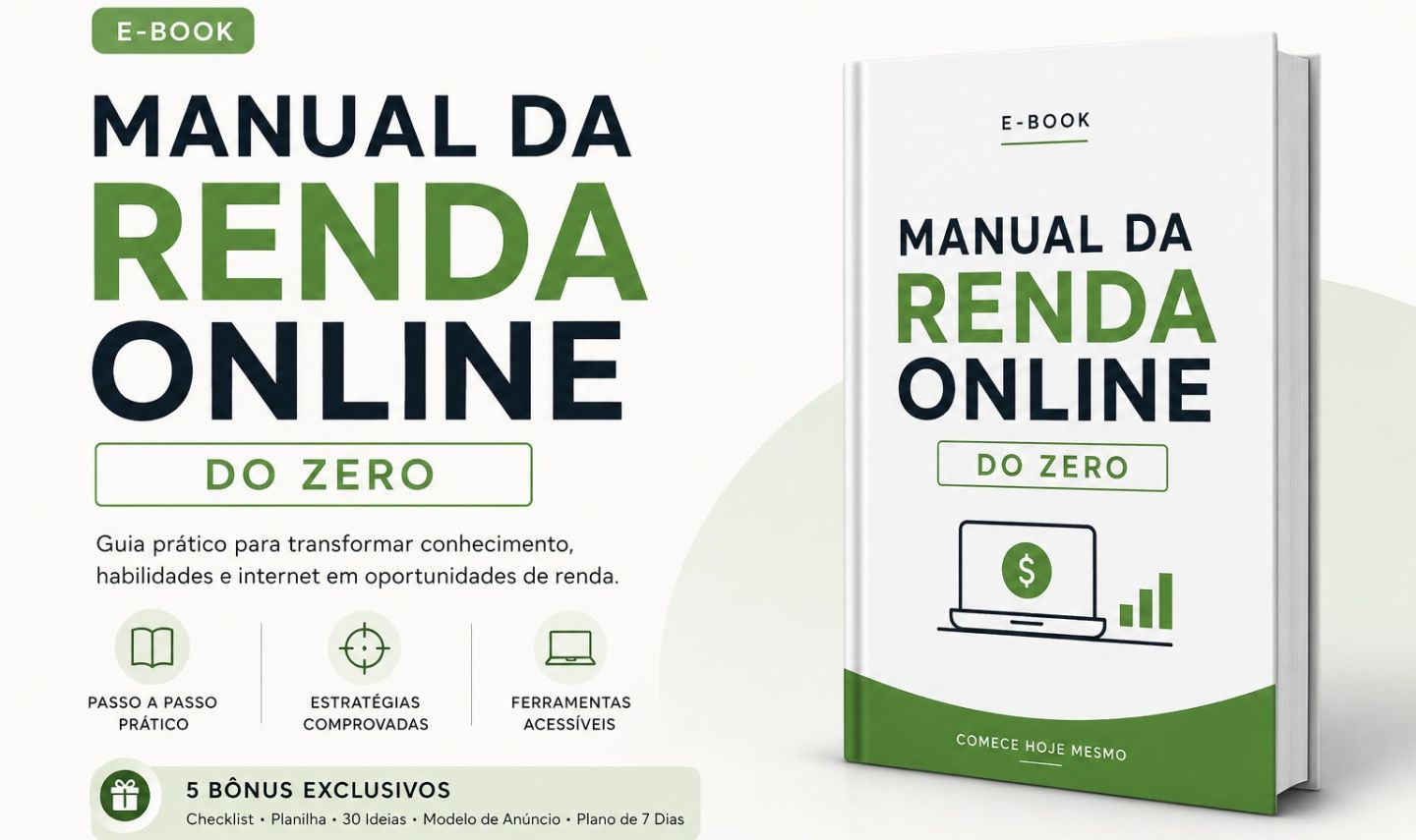 MANUAL DA RENDA ONLINE DO ZERO | EBOOK + 5 BÔNUS | GUIA PRÁTICO