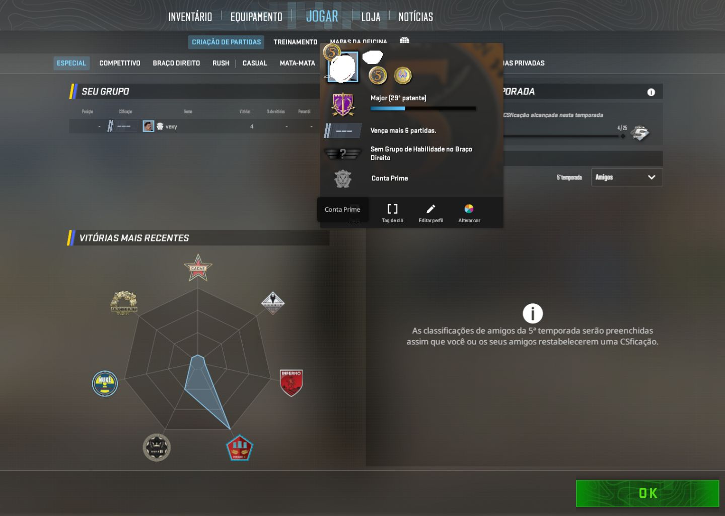 CONTA CS2 COM PRIME | CONTA COM 2 MEDALHAS | PREMIER LIBERADO + GTA V ENCHANCED