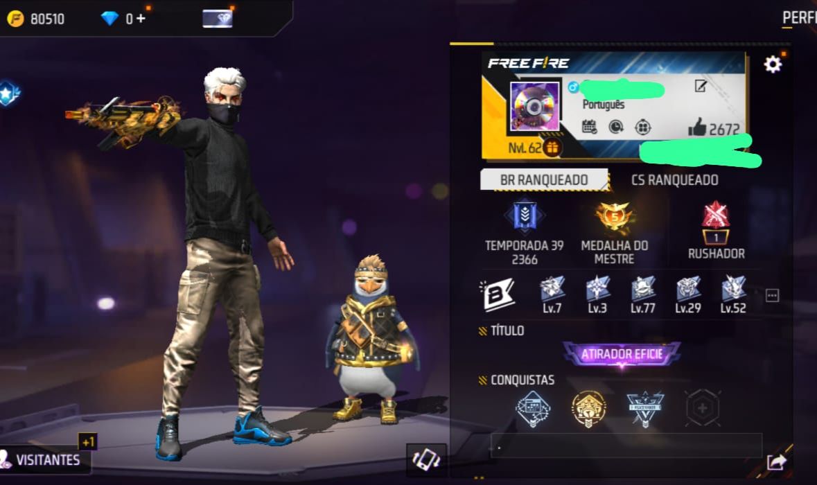 Conta free fire nível 72 gola alta preta, scar punho de ouro, via google!!