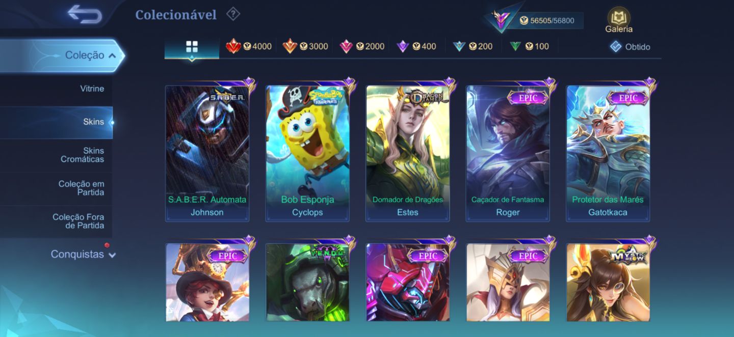 Conta Mobile Legends FULL | Todos Heróis + Skins Raras | Glória Mítica