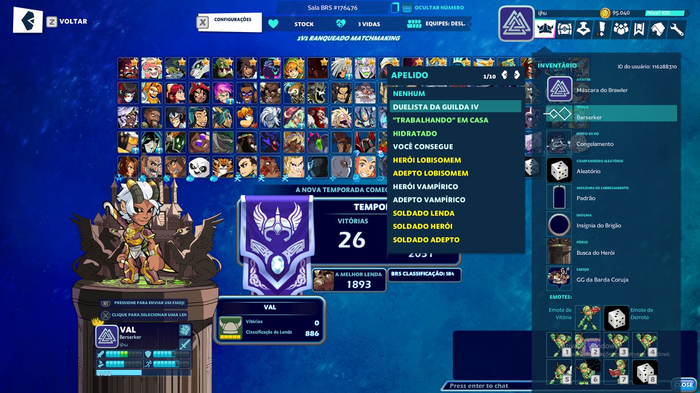 Conta brawlhalla com bastante skin e tudo mais