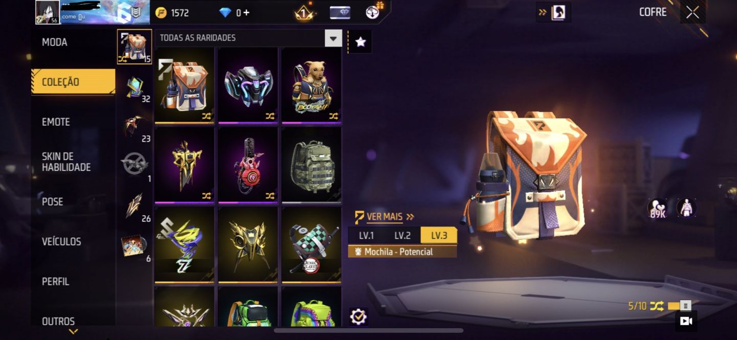 Conta de free fire lvl 56, com muita coisa.