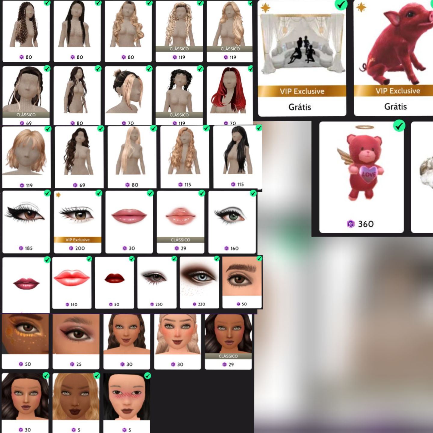 Feminina com muitos itens em crowns + muitos itens raros, que saíram da loja!!