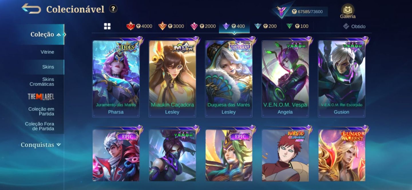 CONTA MOBILE LEGENDS IMORTAL +105 ESTRELAS E +200 SKINS