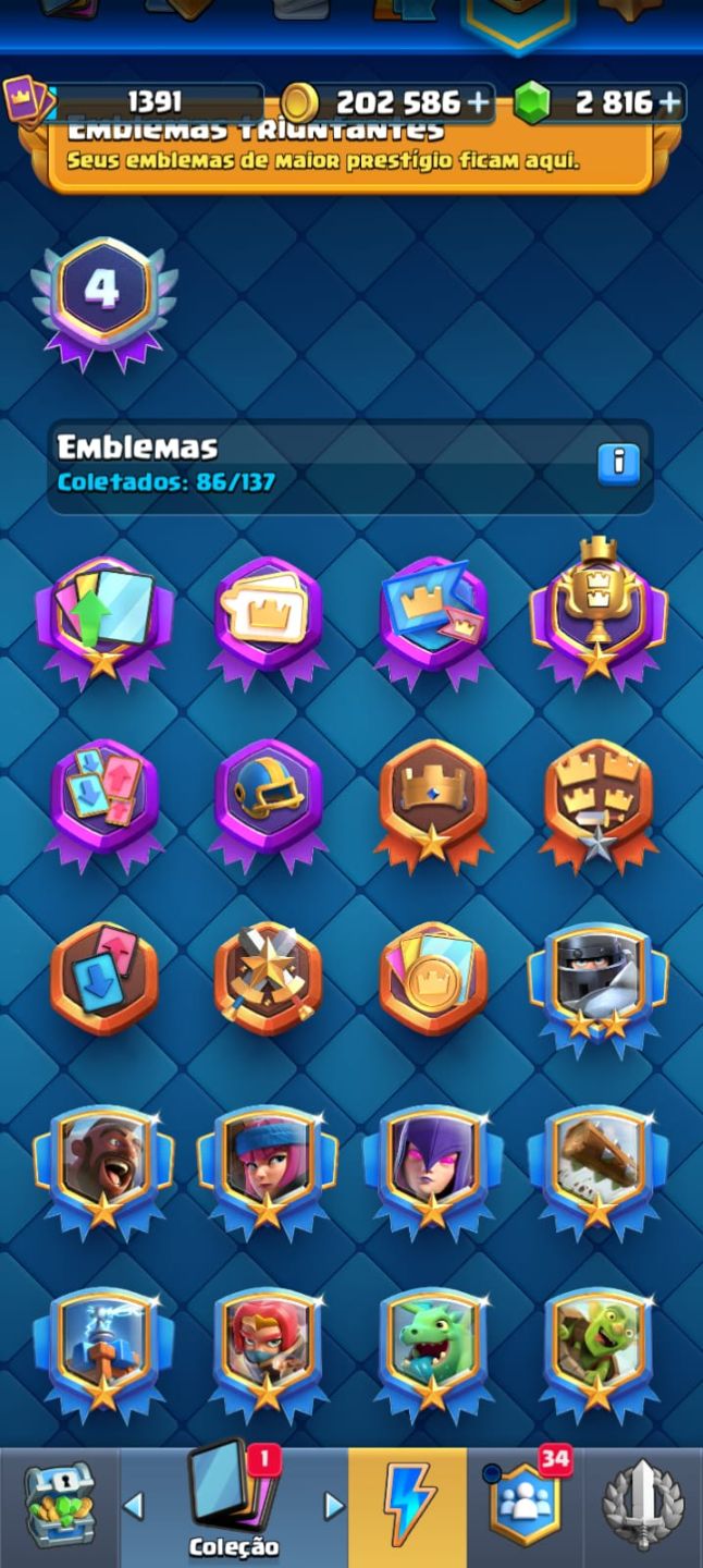 Conta Clash Royale com 10.090 troféus, cartas e itens raros