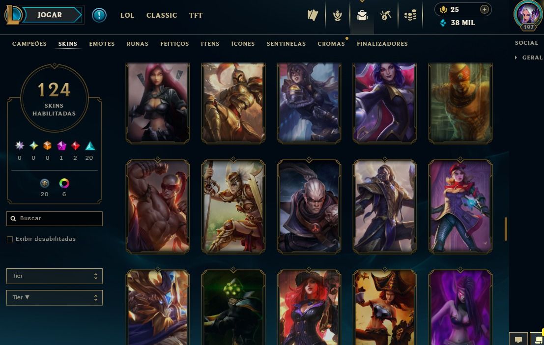 Full Acesso - 124 Skins - 140 Campeões - Level 197 - 38 Mil Essencia Azul